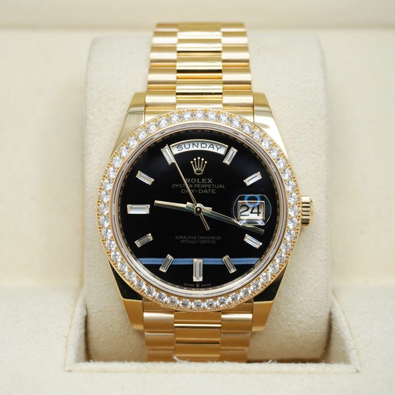 Rolex Day-Date 40 Presidential 228348RBR Diamond Bezel Baguette Onyx Dial