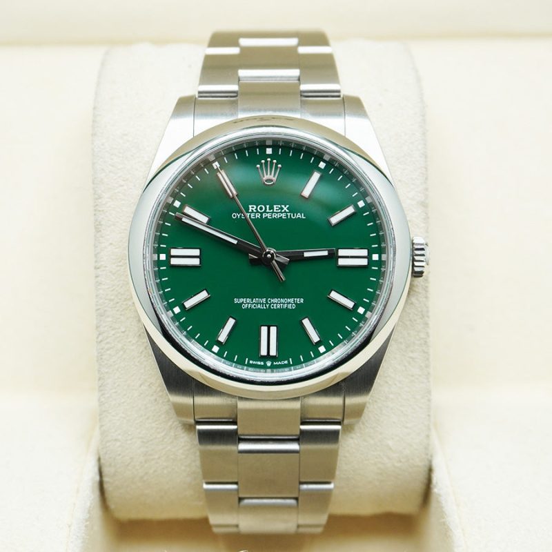 Rolex Oyster Perpetual Green Dial Domed Bezel 41mm 124300