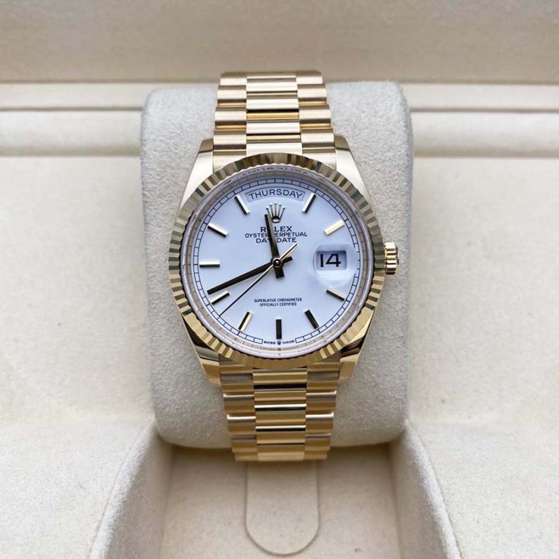 Rolex Day-Date 36mm Presidential 128238 Fluted Bezel White Dial