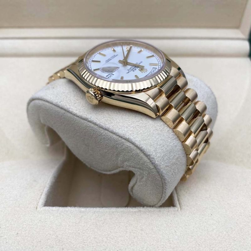 Rolex Day-Date 36mm Presidential 128238 Fluted Bezel White Dial