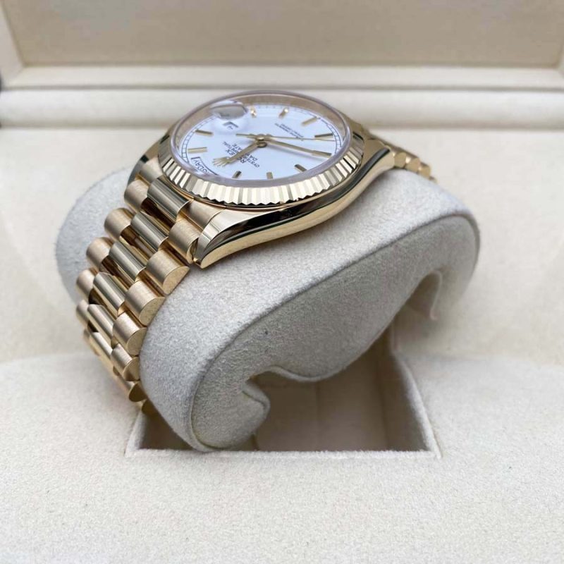 Rolex Day-Date 36mm Presidential 128238 Fluted Bezel White Dial