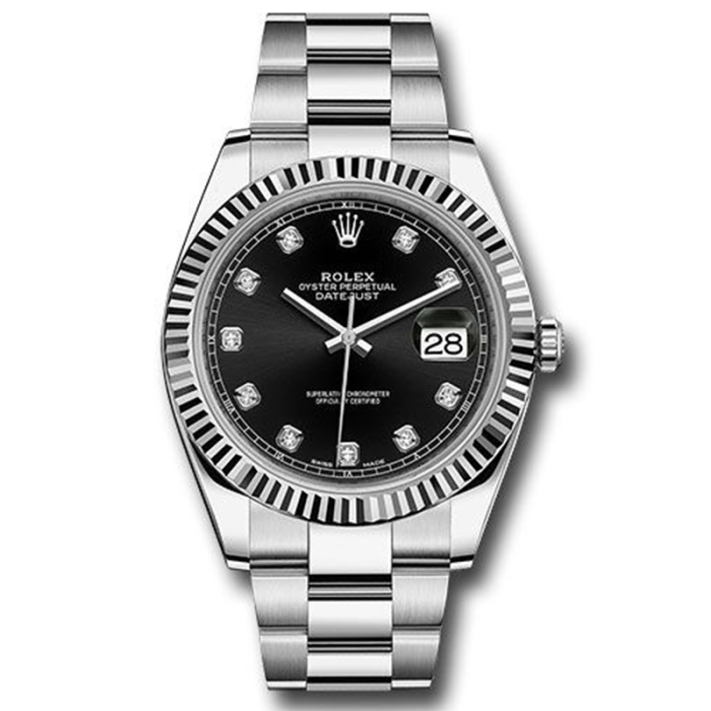 Rolex Datejust 41mm Black Diamond Dial Fluted Bezel 126334