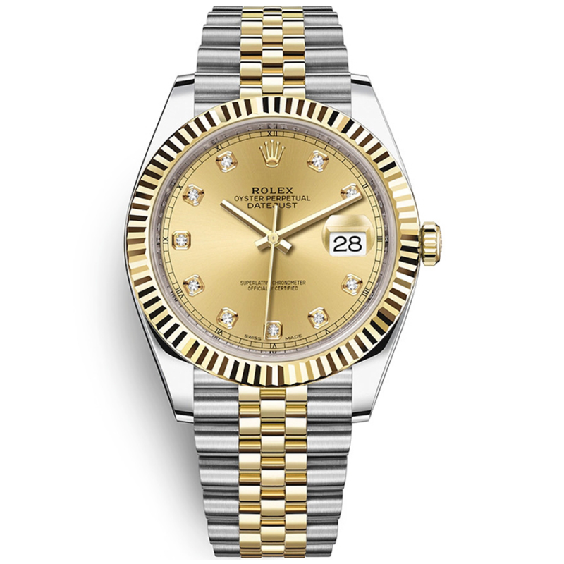 Rolex Datejust 41mm Champagne Diamond Dial Fluted Bezel 126333