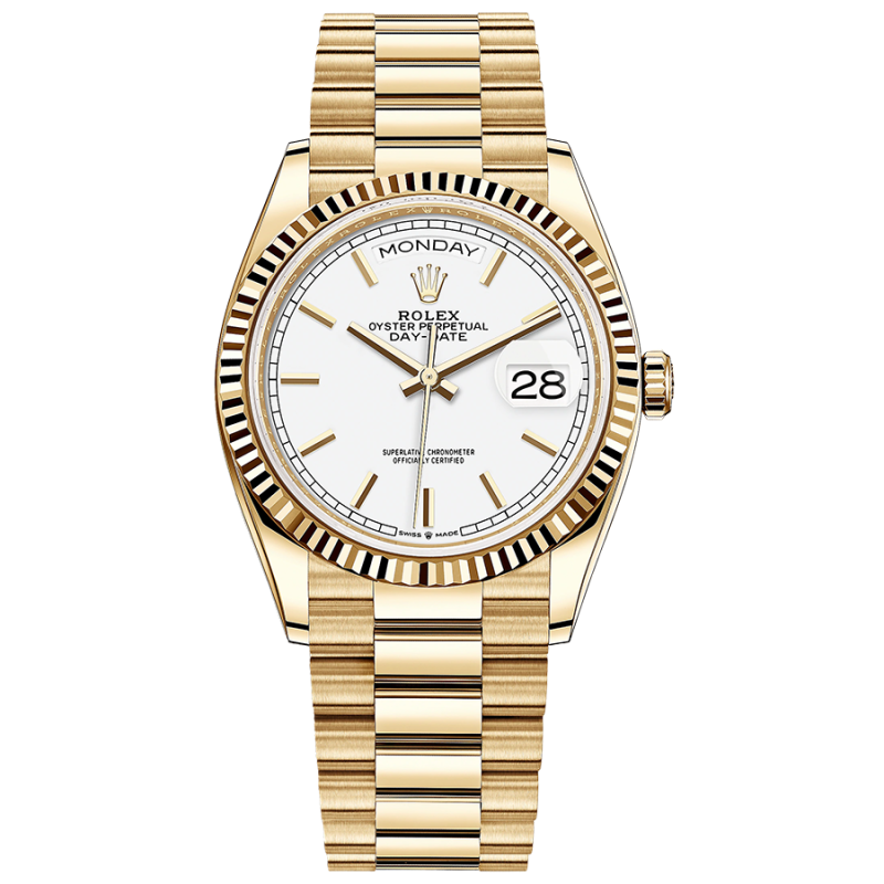 Rolex Day-Date 36mm Presidential 128238 Fluted Bezel White Dial