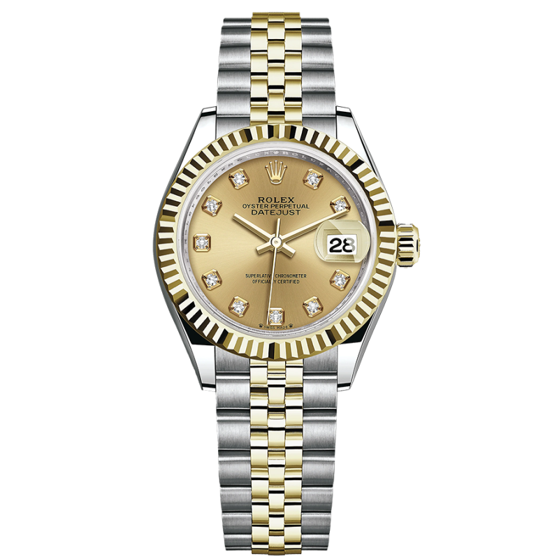 Rolex Lady-Datejust Champagne Diamond Dial Fluted Bezel 28mm 279173