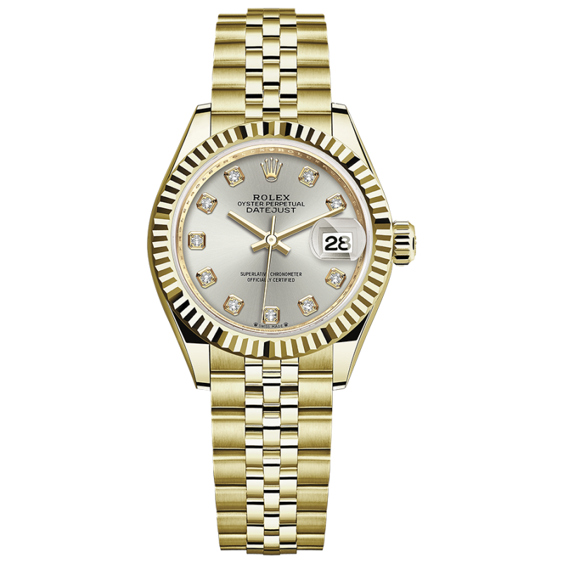 Rolex Lady-Datejust Silver Diamond Dial Fluted Bezel 28mm 279178