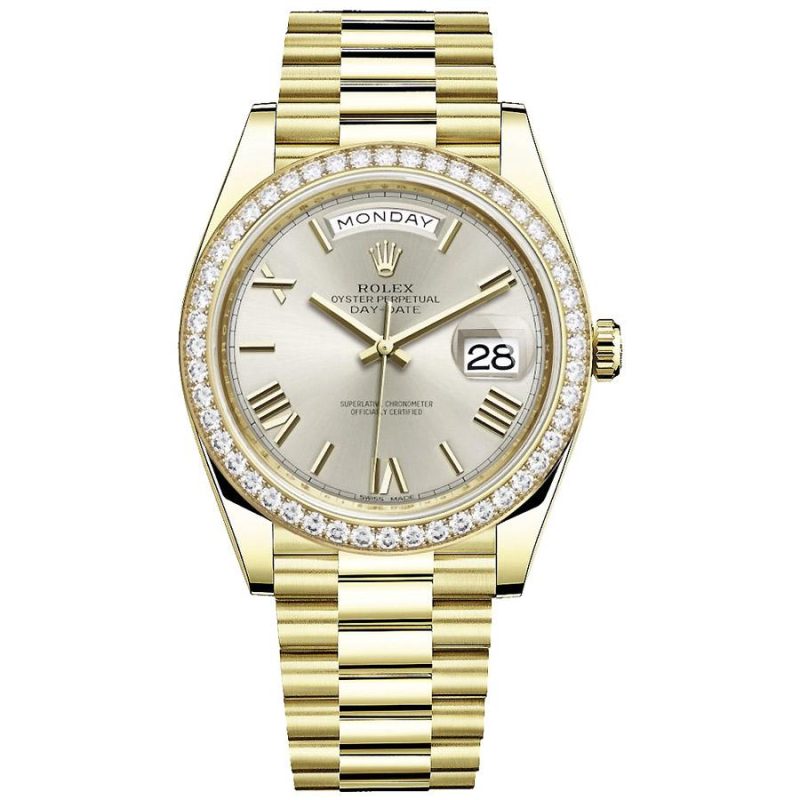 Rolex Day-Date 40 Presidential 228348RBR Diamond Bezel Silver Dial